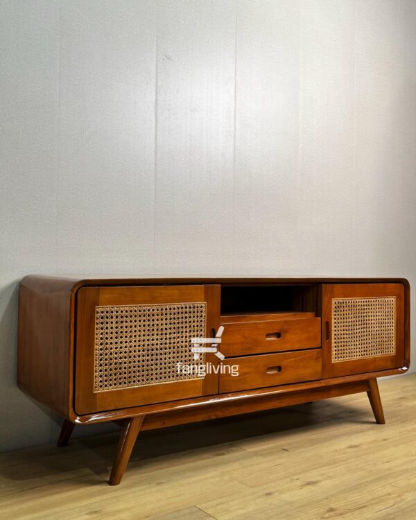 Bufet reto lacil 2 kombinasi rotan