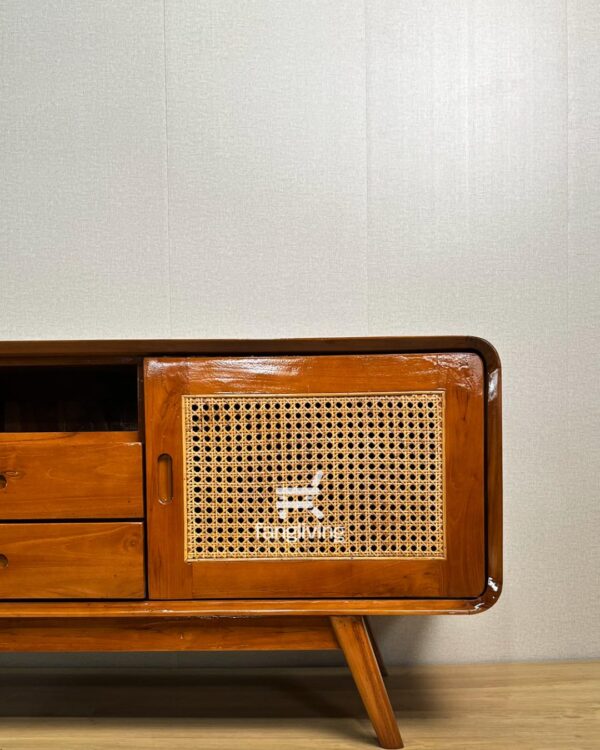 Bufet reto lacil 2 kombinasi rotan