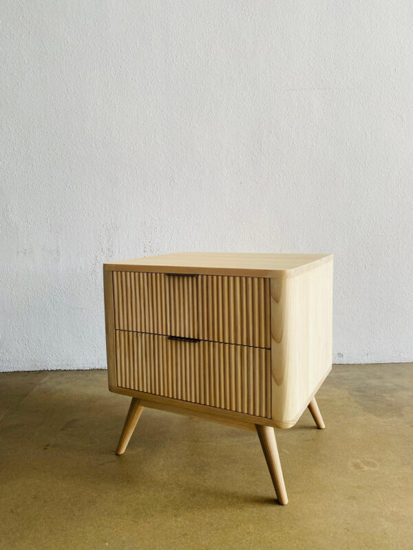 Nakas Minimalis 2 Laci Kayu Jati – Kombinasi Rotan Handmade Jepara