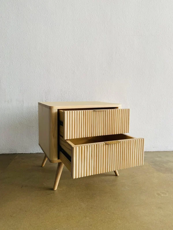 Nakas Minimalis 2 Laci Kayu Jati – Kombinasi Rotan Handmade Jepara