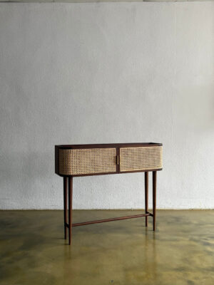 Meja konsul minimalis scandinavian pintu rotan