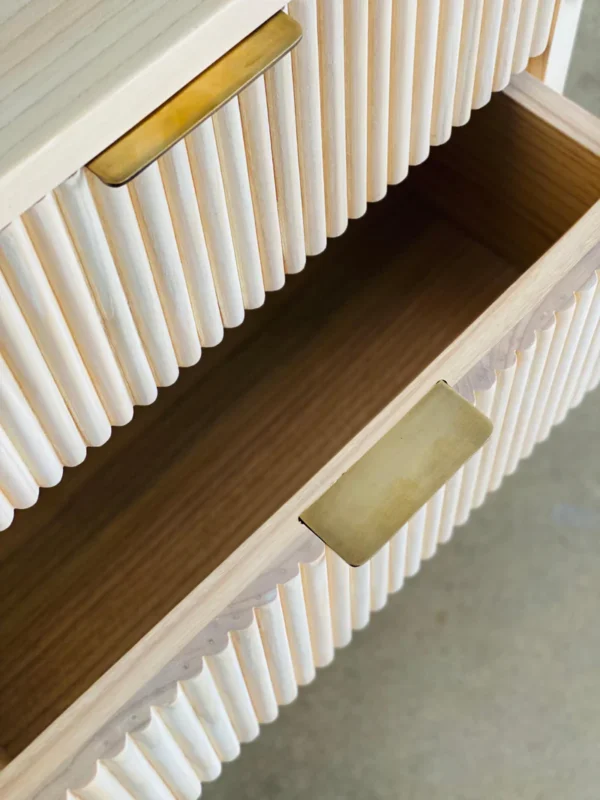 Nakas Minimalis 2 Laci Kayu Jati – Kombinasi Rotan Handmade Jepara