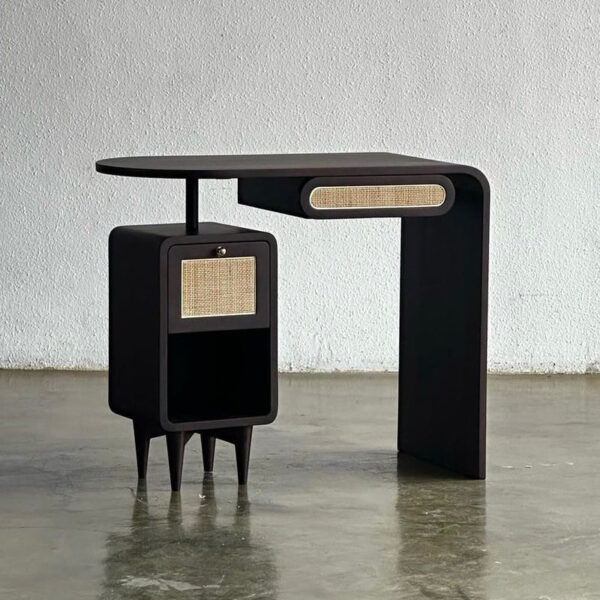 Meja Belajar Scandavian kombinasi rotan