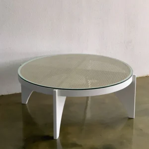 Meja makan minimalis oval dengan top rotan jati solid dari Fangliving