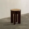 Stool kombinasi rotan dan kayu sungkai desain bulat minimalis