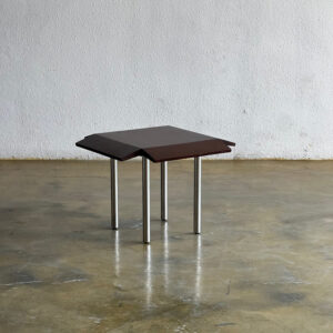 Meja minimalis kayu jati dengan kaki stainless finishing dark walnut buatan Jepara