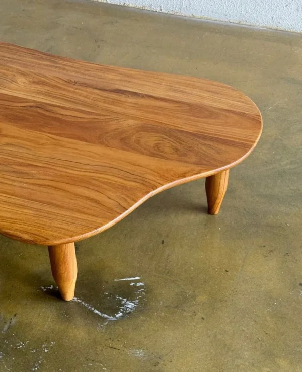 Meja Scandinavian Kayu Jati Top Gelombang Natural