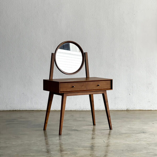 Tempat rias minimalis jati Jepara dengan cermin bulat