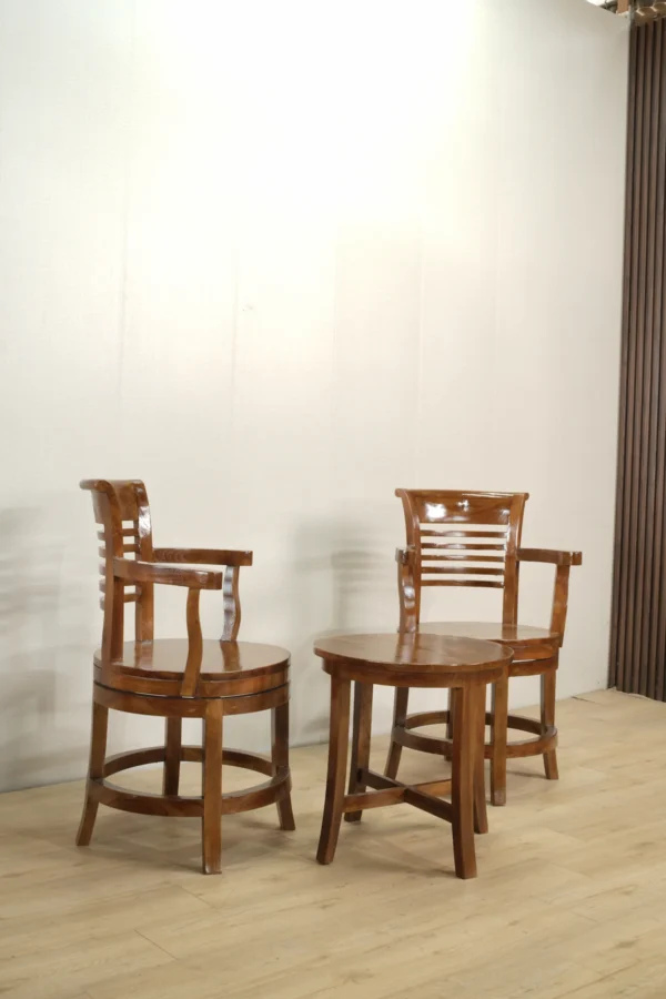 set kursi tamu kayu jati captain chair bilah horizontal dengan meja kecil jepara