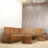 set sofa sudut l shape kayu jati ukiran klasik dengan meja kopi jepara