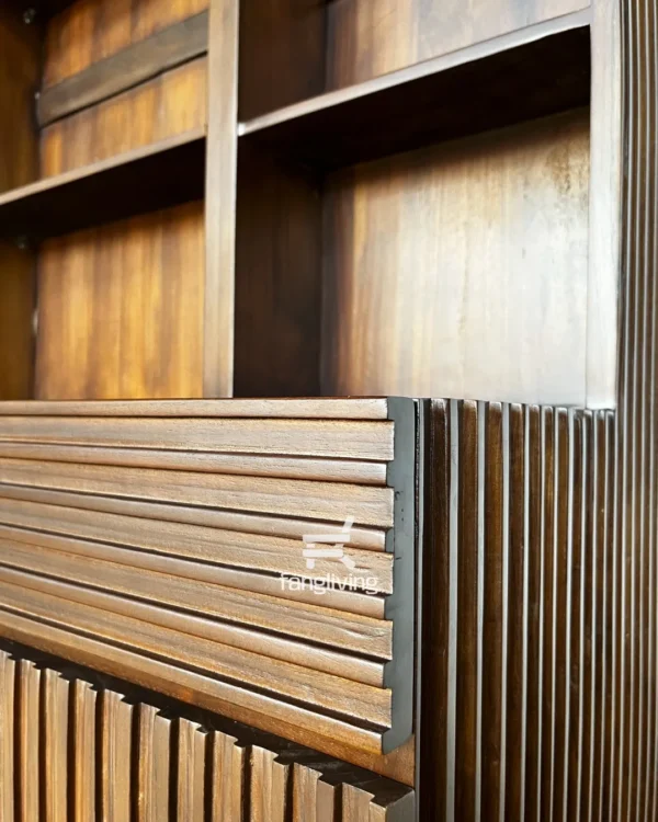 Tempat rias jati minimalis warna walnut tua dengan kaca tinggi dan rak salur – Fangliving