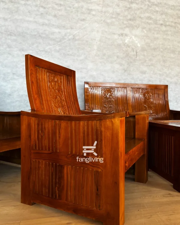 Set kursi tamu minimalis kayu jati model 211 warna walnut dari Fangliving