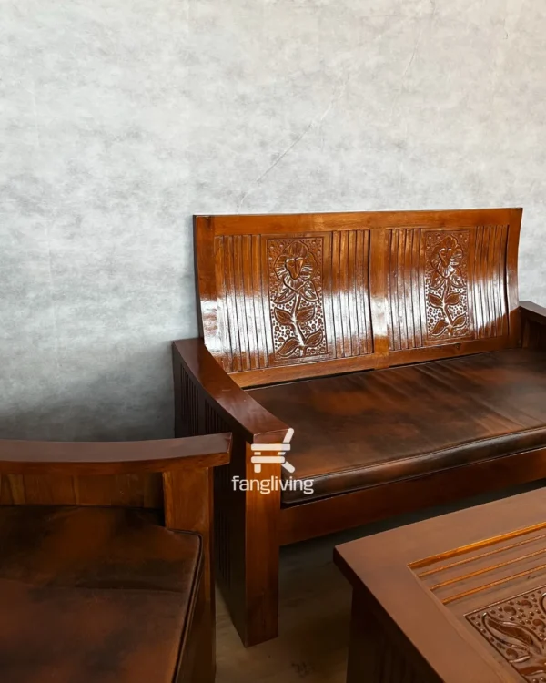 Set kursi tamu minimalis kayu jati model 211 warna walnut dari Fangliving