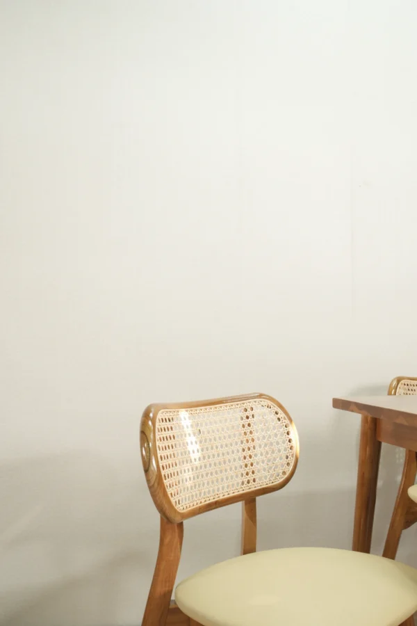 set meja makan kayu jati kombinasi rotan 4 kursi minimalis scandinavian jepara
