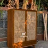 Lemari dua pintu kayu jati dengan rotan alami dan kaki retro