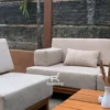 Sofa L kayu jati modern dengan sandaran palang dan busa putih