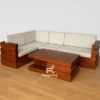 Sofa sudut minimalis kayu jati dengan cushion krem buatan Fangliving
