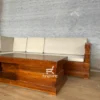 Tampilan belakang sofa jati minimalis model L