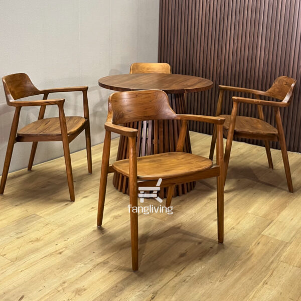 Set meja makan bulat kayu solid modern