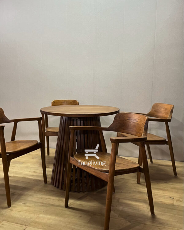 Set meja makan bulat kayu solid modern