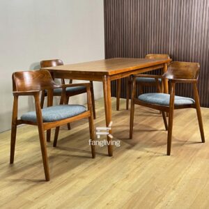 Set Meja Makan Jati Solid 4 Kursi Jok Fabric