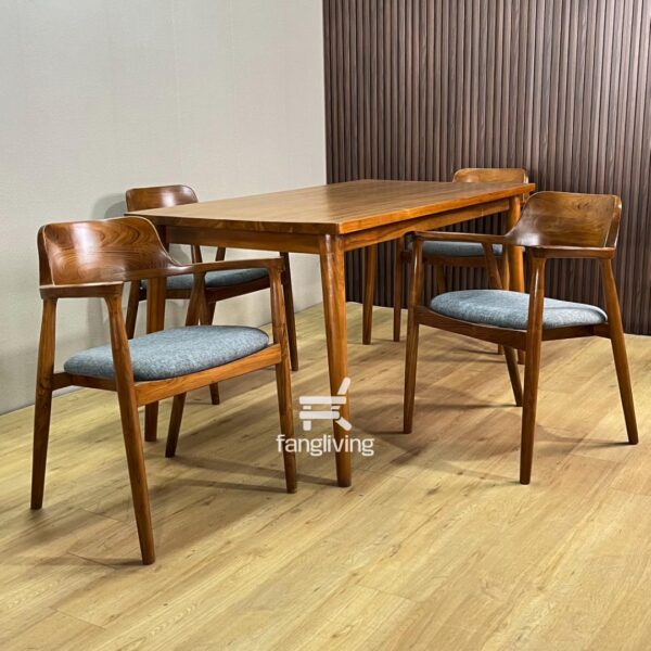 Set Meja Makan Jati Solid 4 Kursi Jok Fabric