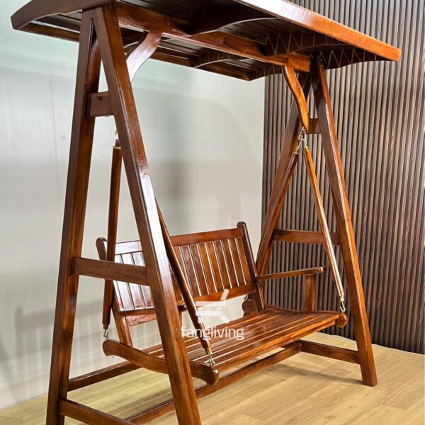 Ayunan Taman Jati Solid 2 Duduk dengan Atap