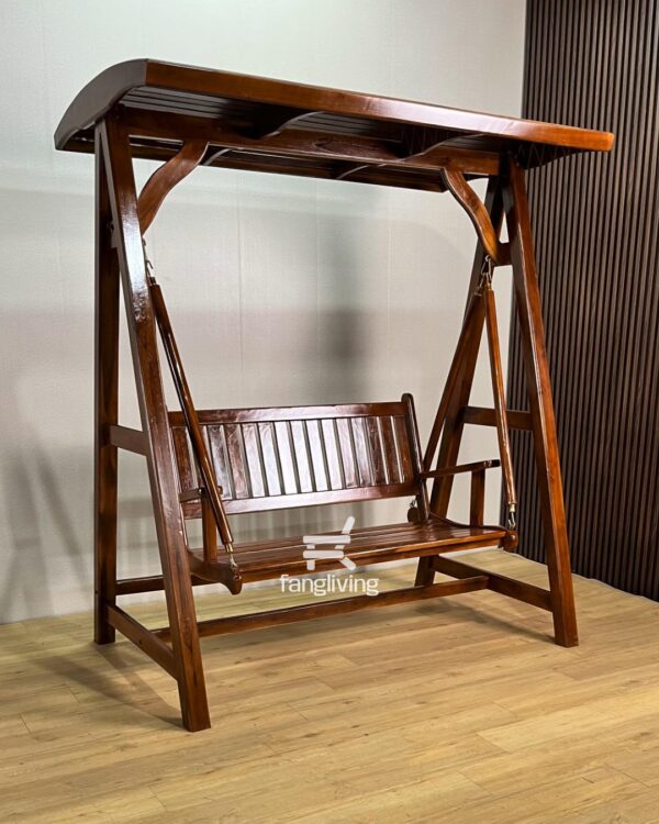 Ayunan Taman Jati Solid 2 Duduk dengan Atap