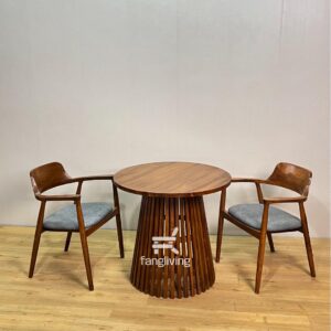 Set Meja Makan Bulat Kayu Jati Minimalis 2 Kursi – Desain Modern Elegan untuk Cafe & Apartemen