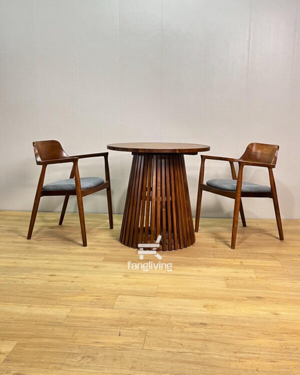 Set Meja Makan Bulat Kayu Jati Minimalis 2 Kursi – Desain Modern Elegan untuk Cafe & Apartemen