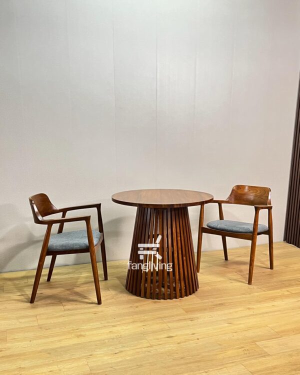 Set Meja Makan Bulat Kayu Jati Minimalis 2 Kursi – Desain Modern Elegan untuk Cafe & Apartemen
