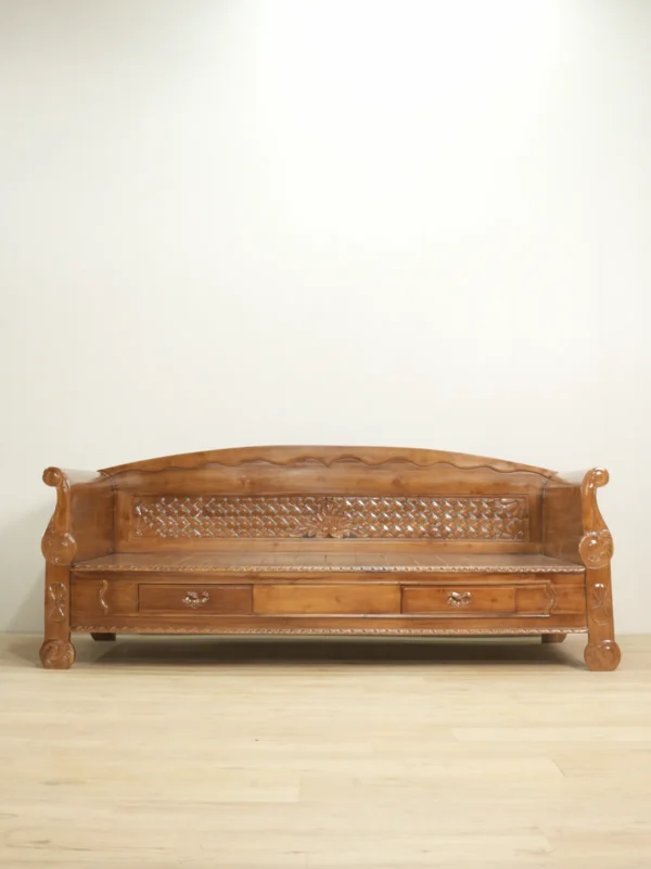 bale bale kursi daybed kayu jati ukiran klasik dengan laci penyimpanan jepara