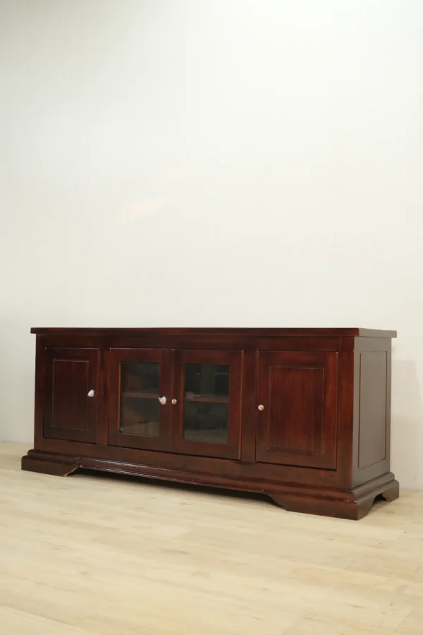 bufet tv kayu jati klasik 4 pintu ukuran 165x70x45cm finishing salak brown gloss jepara