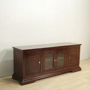 bufet tv kayu jati klasik 4 pintu ukuran 165x70x45cm finishing salak brown gloss jepara