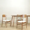 set meja makan kayu jati minimalis scandinavian 4 kursi dudukan busa 160x80cm finishing walnut doff jepara