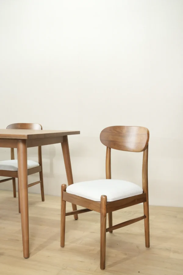 set meja makan kayu jati minimalis scandinavian 4 kursi dudukan busa 160x80cm finishing walnut doff jepara