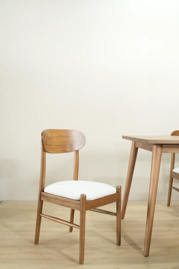 set meja makan kayu jati minimalis scandinavian 4 kursi dudukan busa 160x80cm finishing walnut doff jepara