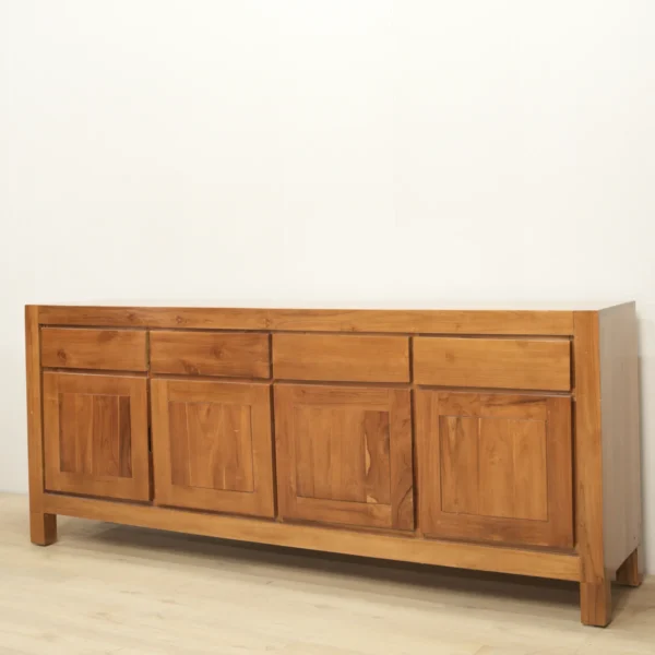 bufet 4 pintu 4 laci kayu jati minimalis 180x75x40cm finishing natural gloss jepara