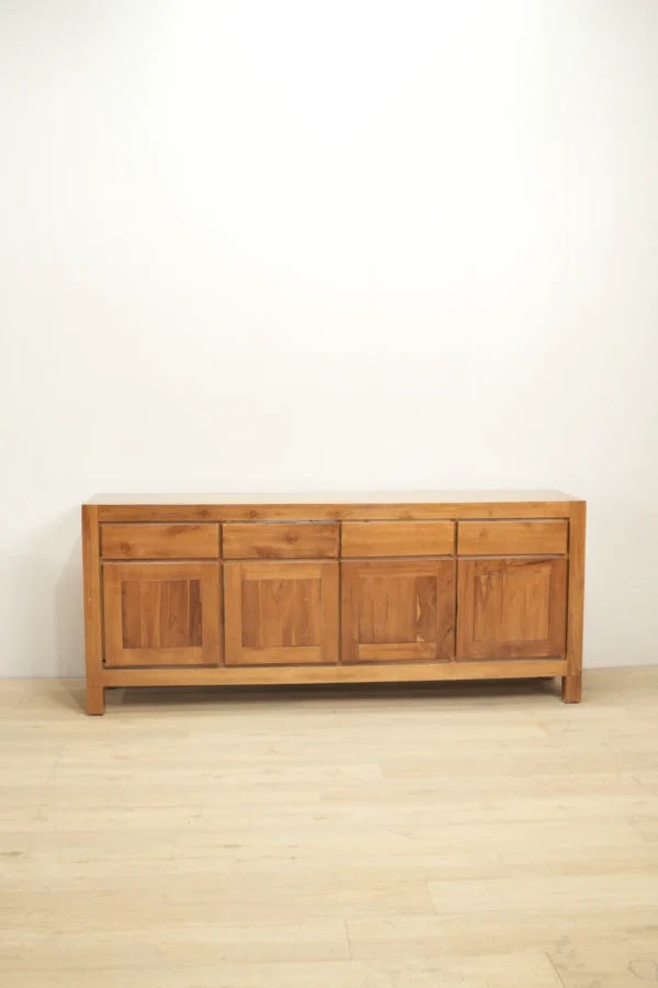 bufet 4 pintu 4 laci kayu jati minimalis 180x75x40cm finishing natural gloss jepara