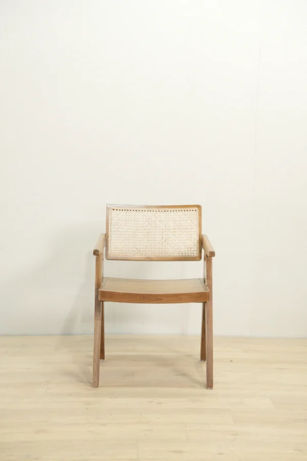 kursi chandigarh kayu jati kombinasi rotan finishing walnut doff
