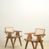 kursi chandigarh kayu jati kombinasi rotan finishing walnut doff
