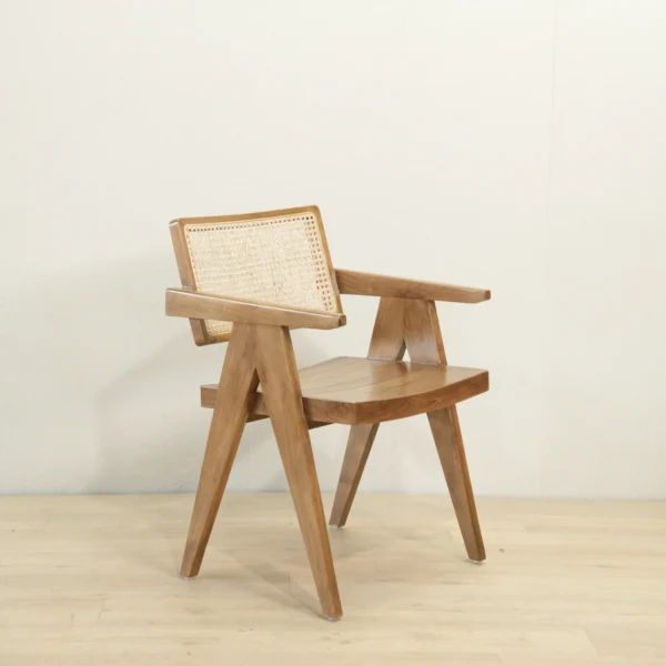 kursi chandigarh kayu jati kombinasi rotan finishing walnut doff